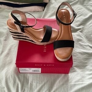Kelly & Katie Black and Tan Espadrille Wedges